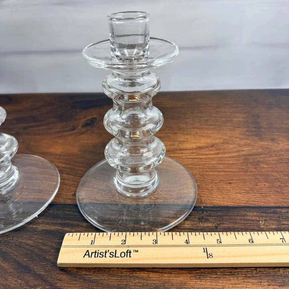 Hadeland Glassverk S.B. Severin Brørby Glass Candlesticks Norway Pair